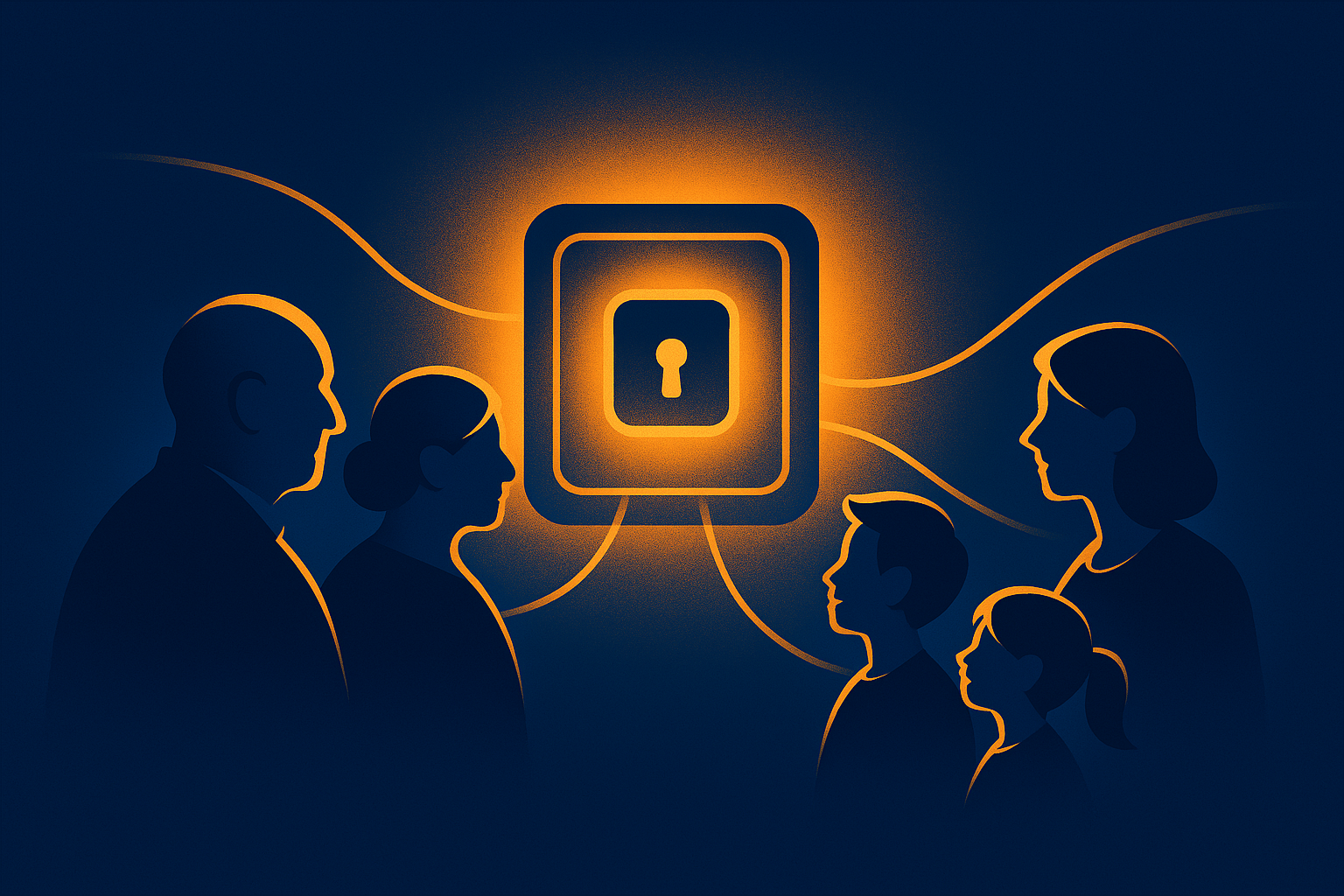 Illustrative graphic showing secure digital vault and family connection